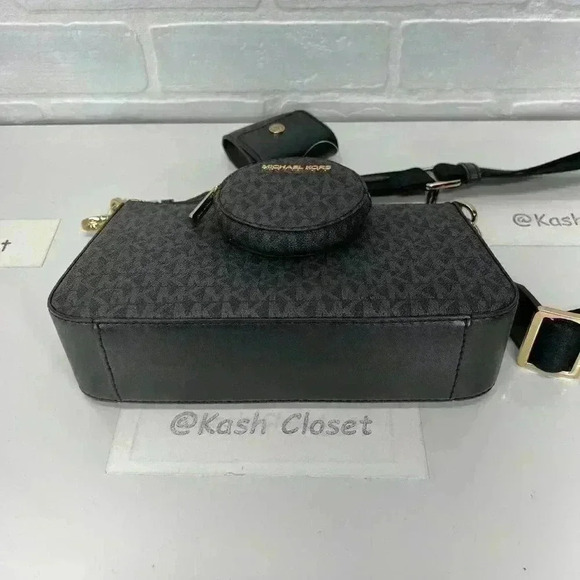 Michael Kors crossbody tech attach adjustable strap Coin Purse Airpod case Black - Picture 5 of 9